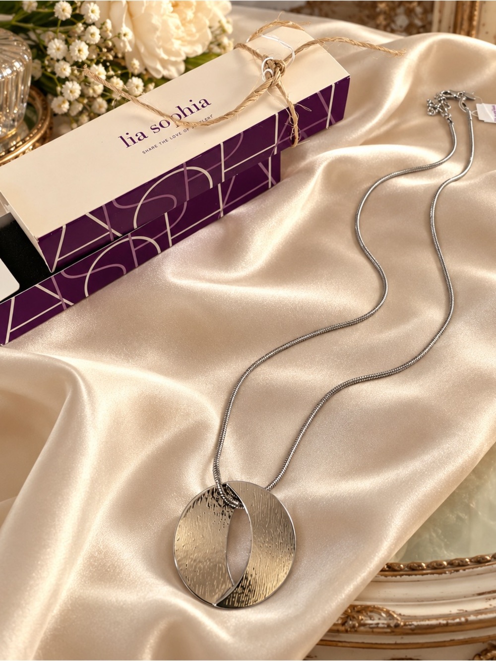 Lia Sophia Silver Textured Interlocking Circle Necklace